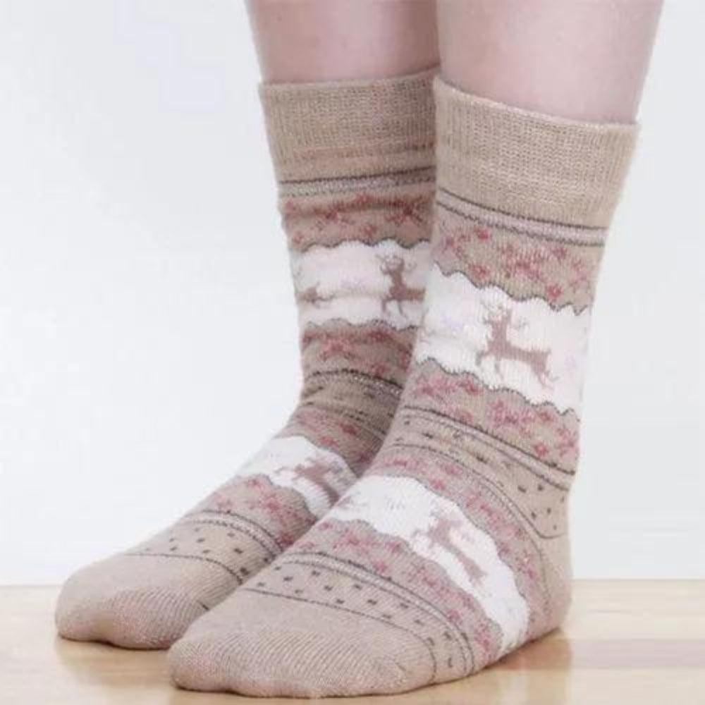 1 Pair Christmas Socks Snowflake Deer Cotton Wool Winter Warm Womens Gifts