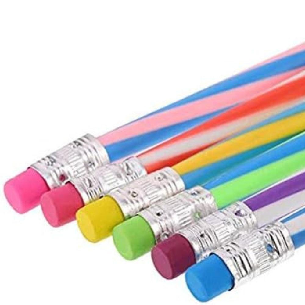 12 Pack Striped Magic Pencil,Flexible Bendy Soft Pencils with Eraser,Colorful Bendable Pencil for Students and Children