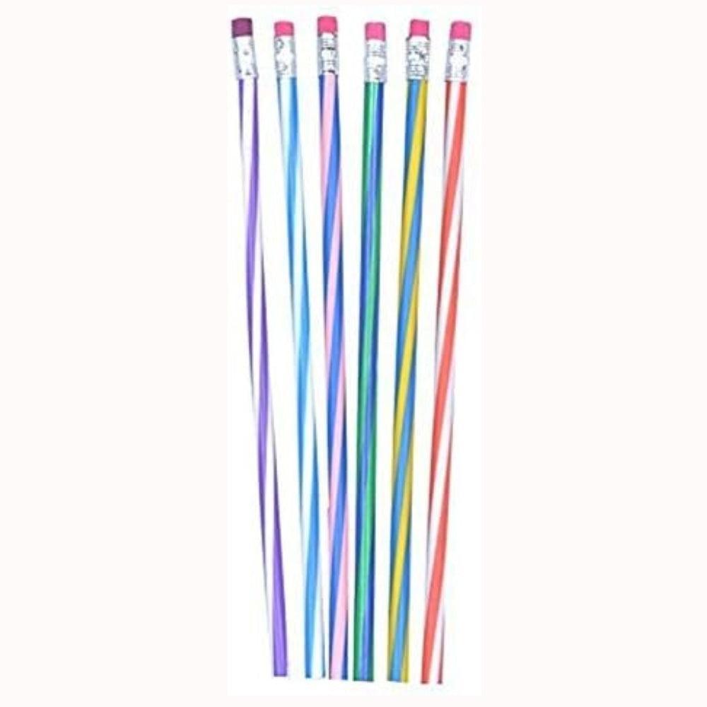 12 Pack Striped Magic Pencil,Flexible Bendy Soft Pencils with Eraser,Colorful Bendable Pencil for Students and Children