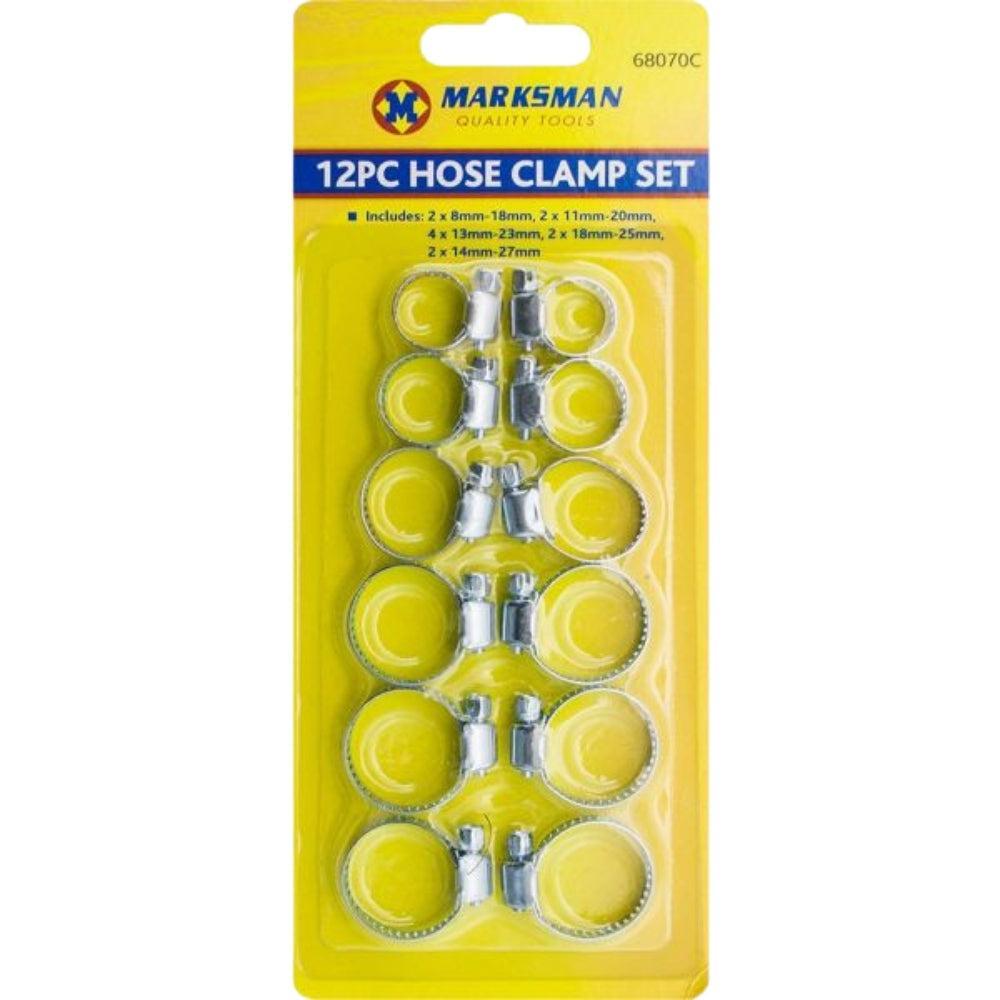 12pc Hose Clamp Set Adjustable Pipe Clamps, 18-27mm Stainless Steel Hose Clips Set,Worm Drive Pipes Fuel Line Clips for Various Pipes Automotive Mechanical
