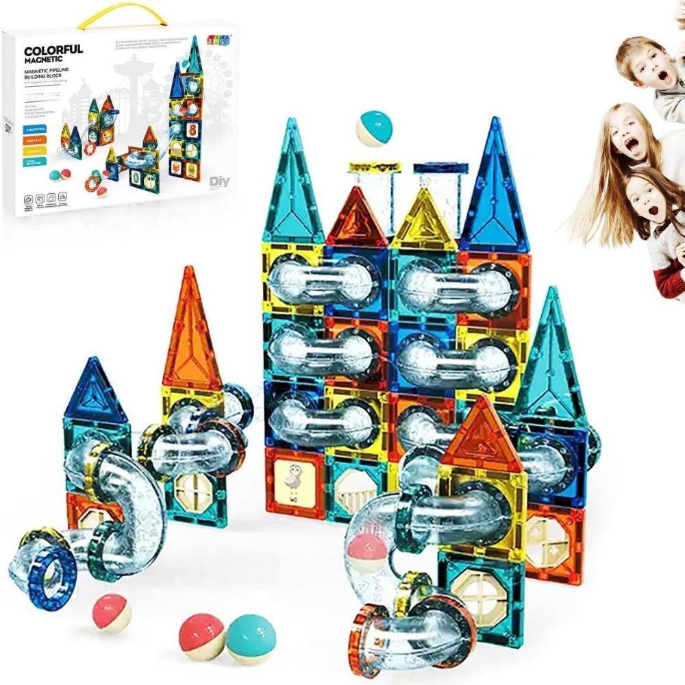134 Pcs Magna tiles pipeline Kids Toy Set Magnetic 3D Building Blocks for Toddler 3 4 5 6 7 Years STEM Preschool Sensory Educational Kids Toys Girls - ice