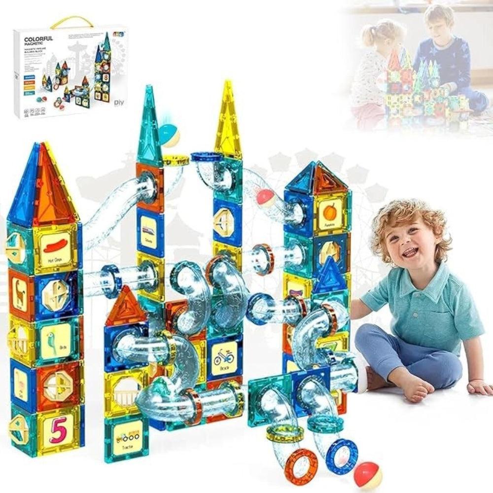 134 Pcs Magna tiles pipeline Kids Toy Set Magnetic 3D Building Blocks for Toddler 3 4 5 6 7 Years STEM Preschool Sensory Educational Kids Toys Girls - ice
