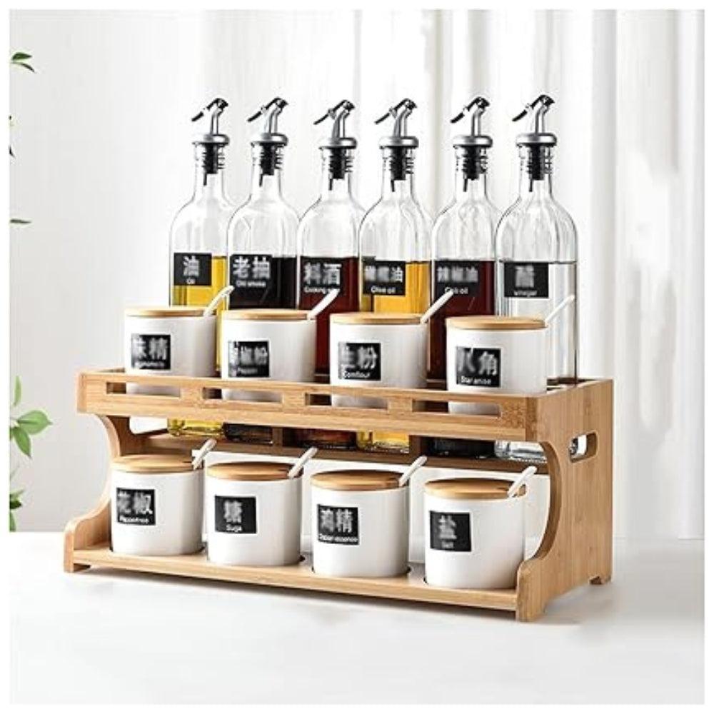 14 Pcs Cruet With Bamboo Stand