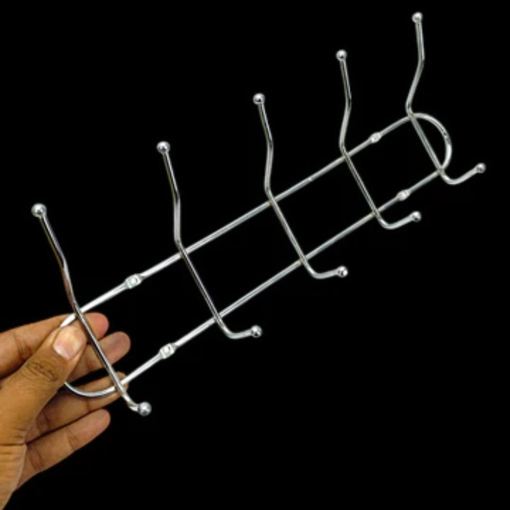 1pc Stainless Steel Double-Row Hook Rustproof Nail Metal Hanger for Pans Cups Bags and Towels for Kitchen Bathroom and Closet Organization