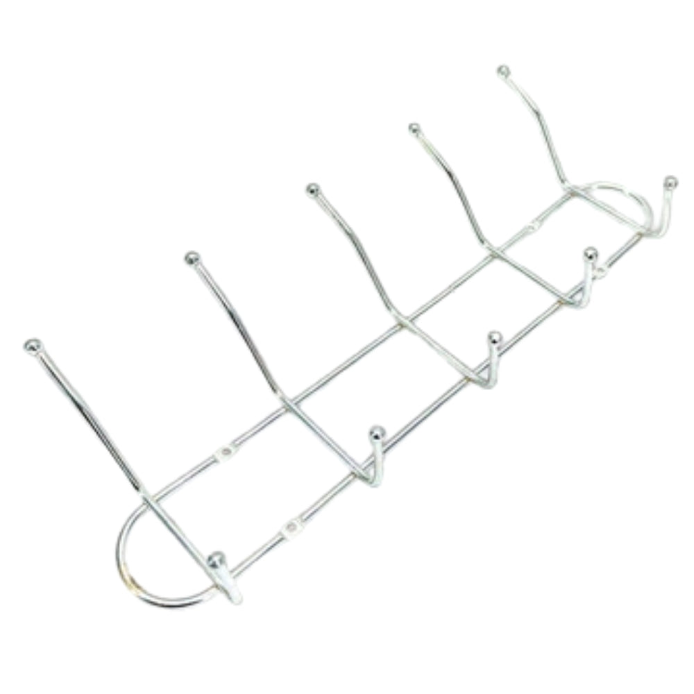 1pc Stainless Steel Double-Row Hook Rustproof Nail Metal Hanger for Pans Cups Bags and Towels for Kitchen Bathroom and Closet Organization
