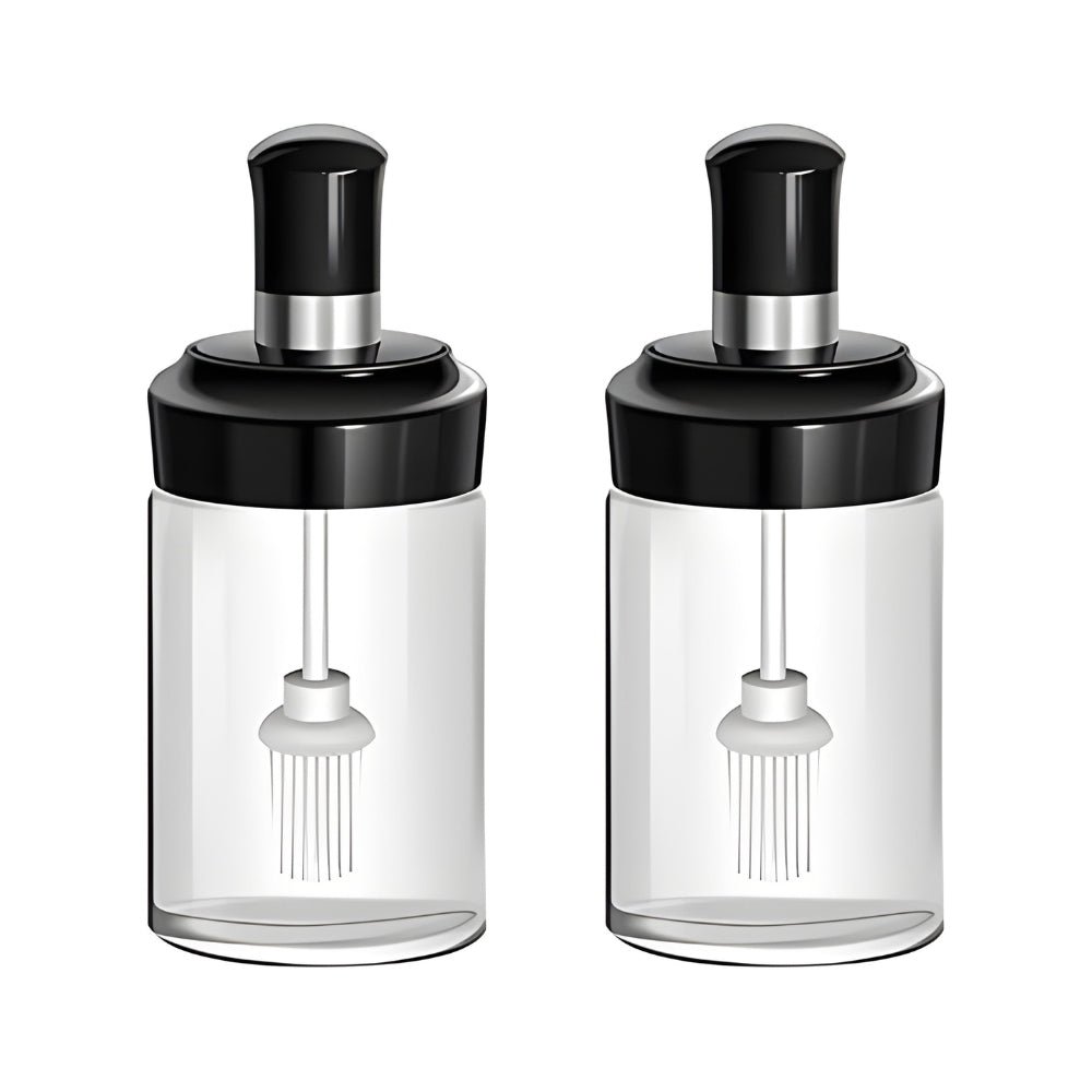 2 Oil Bottle With Silicone Brush For Cooking BBQ Kitchen