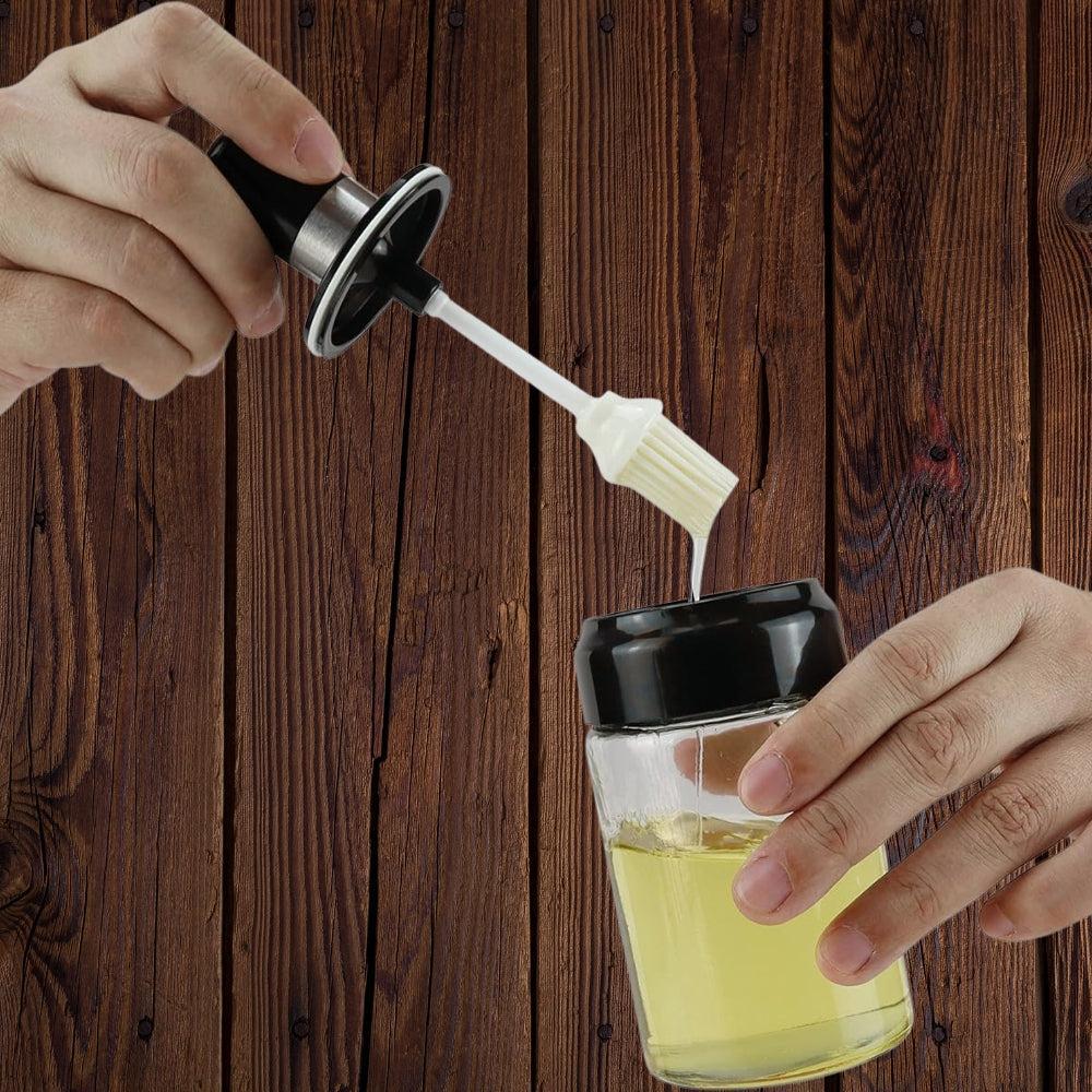 2 Oil Bottle With Silicone Brush For Cooking BBQ Kitchen