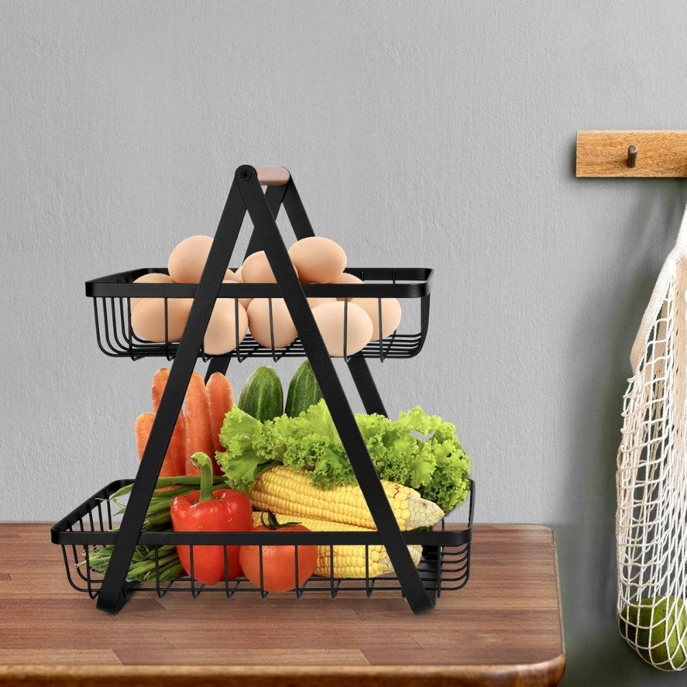 2-Tier Countertop Fruit Basket Storage, Vegetable Rack Bread Display Stand for Kitchen, Black