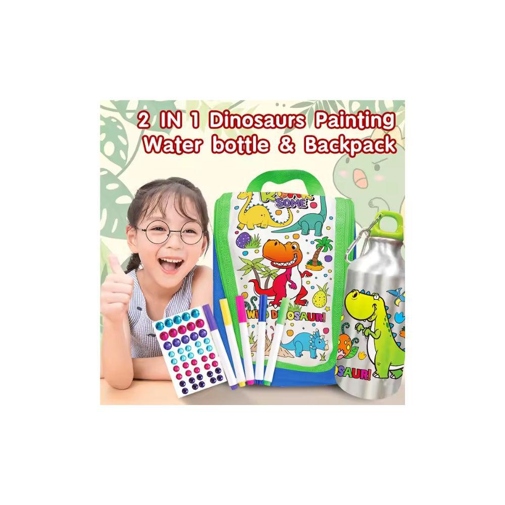 2 in 1 DIY Dinosaur Doodle Painting Toys with 500ML Water Bottles Sets Painting Water Bottle Toys for Gift Game