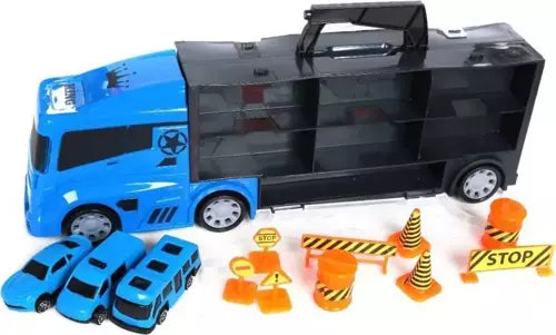 3 Mini Vehicles and Traffic Sign Carrier Truck Blue