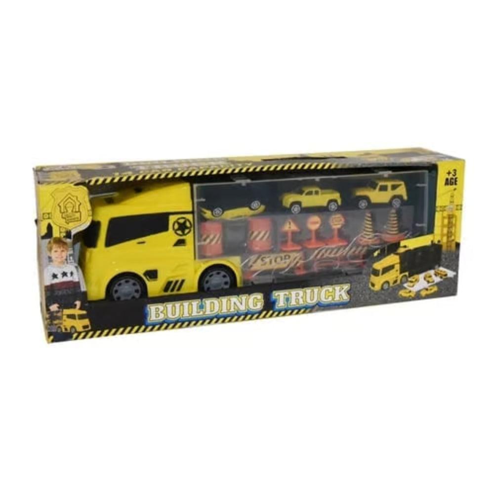 3 Mini Vehicles and Traffic Sign Carrier Truck yellow