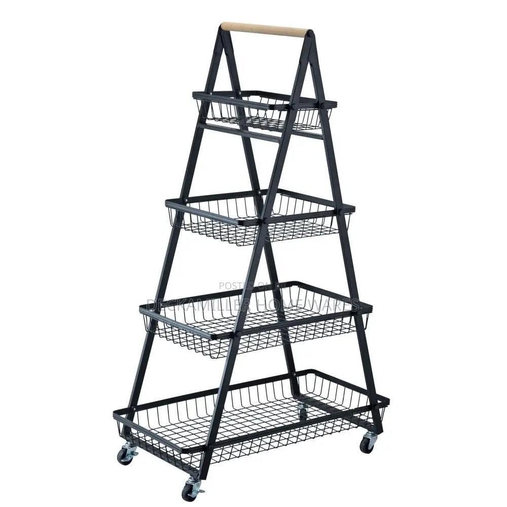 4-Tier Countertop Fruit Basket Storage, Vegetable Rack Bread Display Stand for Kitchen, Black Buffet Elevation Stand