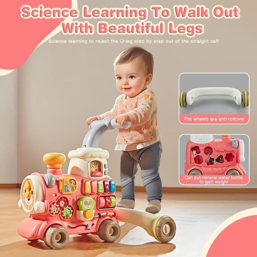 5 in 1 Baby Walker Train, Sit-to-Stand Learning Alphabet Train for Kids, Multifunctional Early Educational Music Activity Center, Removable Play Panel, Pull-Along Car for Kids