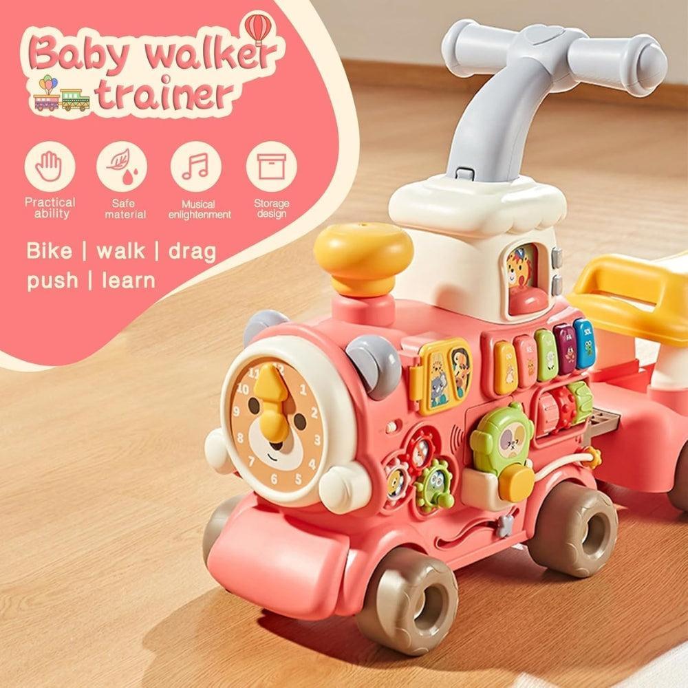 5 in 1 Baby Walker Train, Sit-to-Stand Learning Alphabet Train for Kids, Multifunctional Early Educational Music Activity Center, Removable Play Panel, Pull-Along Car for Kids