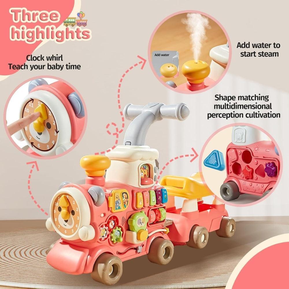 5 in 1 Baby Walker Train, Sit-to-Stand Learning Alphabet Train for Kids, Multifunctional Early Educational Music Activity Center, Removable Play Panel, Pull-Along Car for Kids