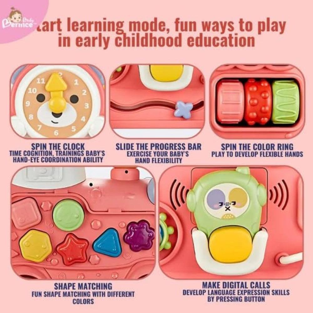 5 in 1 Baby Walker Train, Sit-to-Stand Learning Alphabet Train for Kids, Multifunctional Early Educational Music Activity Center, Removable Play Panel, Pull-Along Car for Kids