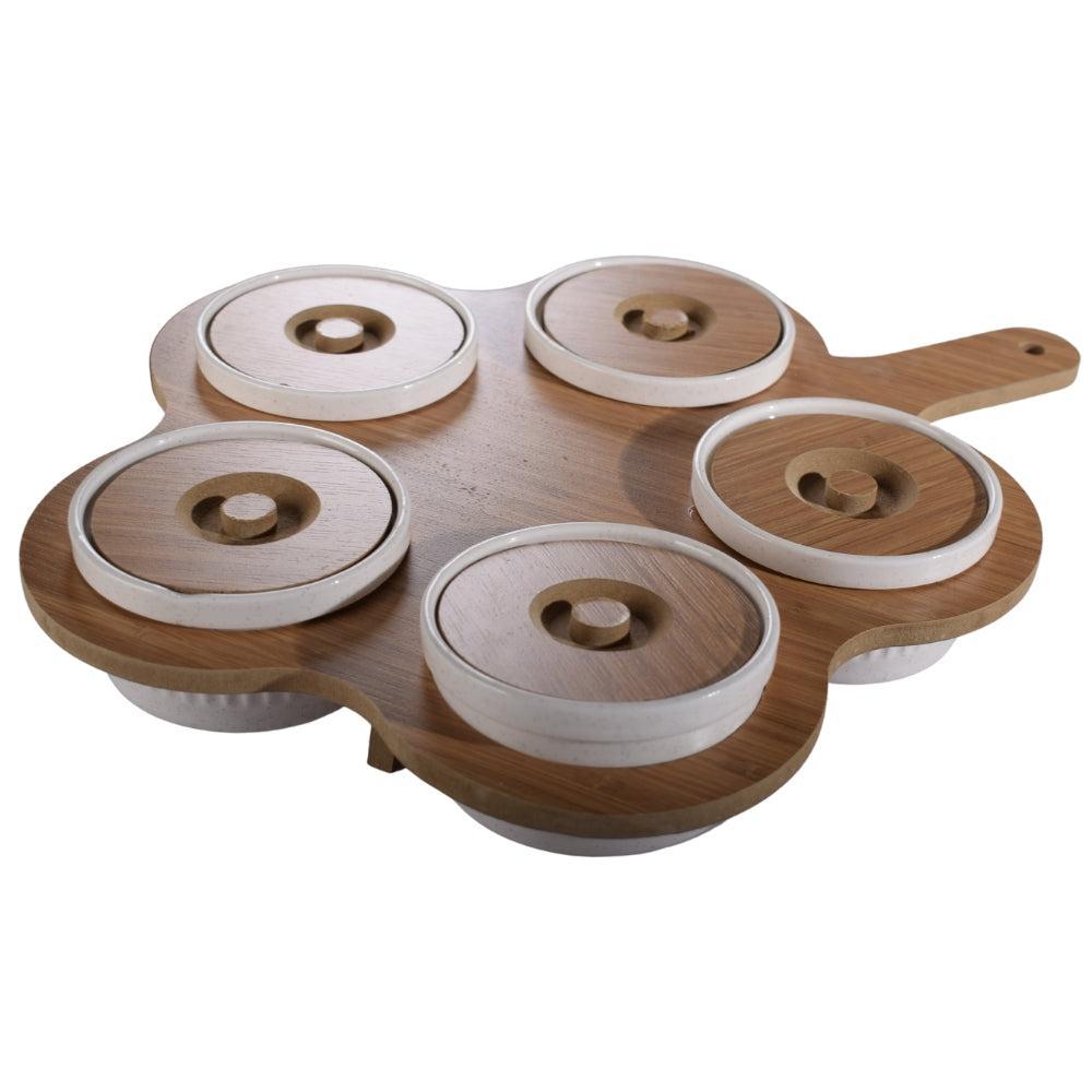 5Pcs Spice & Breakfast & Jam Set, Wooden Serving Set