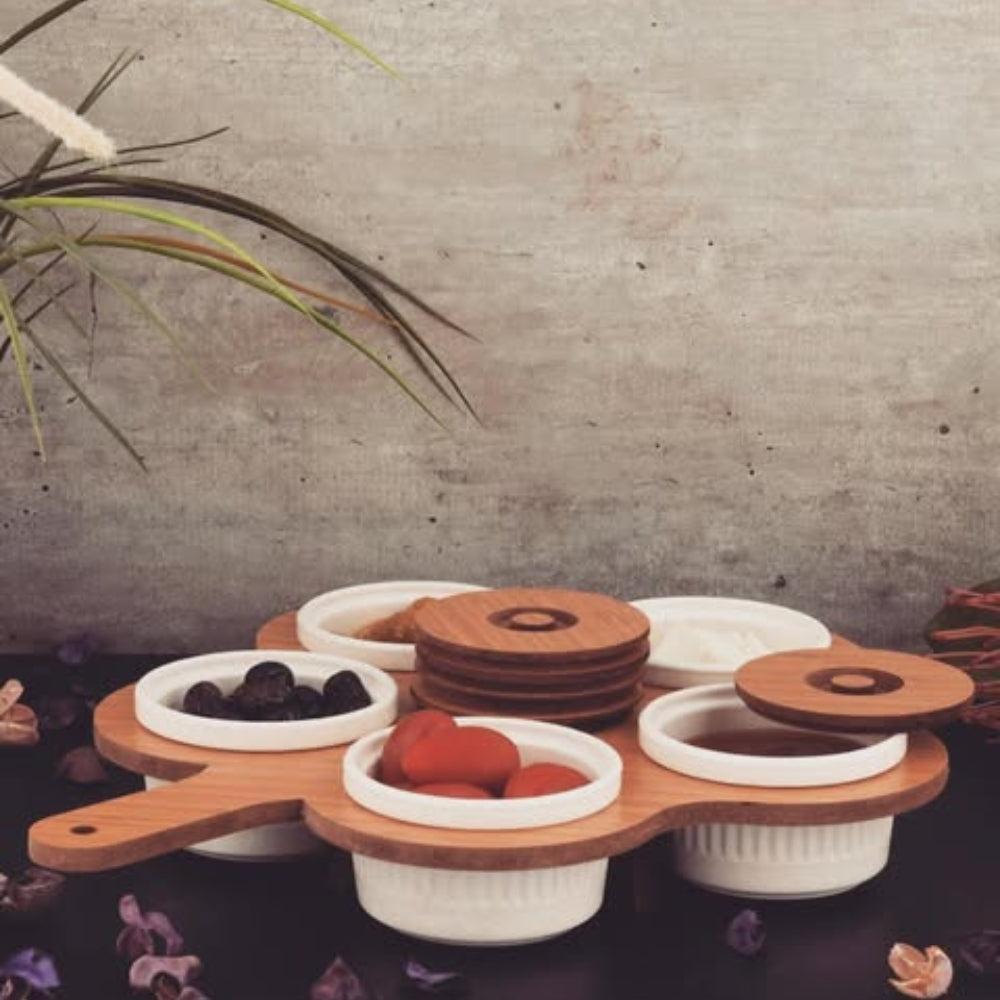 5Pcs Spice & Breakfast & Jam Set, Wooden Serving Set