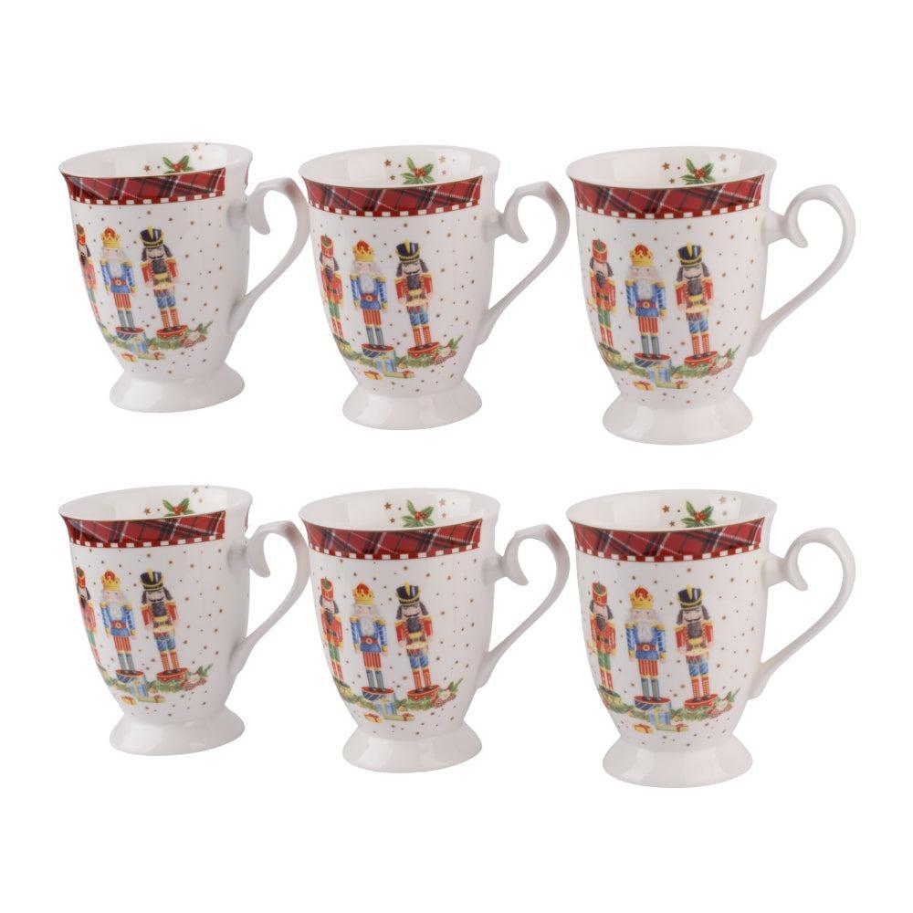 6-Piece Christmas Nutcracker Porcelain Mug Set – Festive Holiday Design