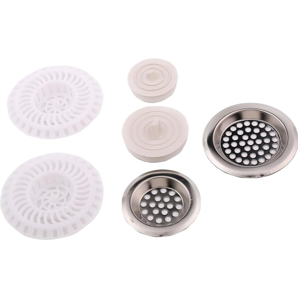6 Piece with Close Plug-Kitchen and Bathroom Drain Protector Set with Plastic and Stainless Steel
