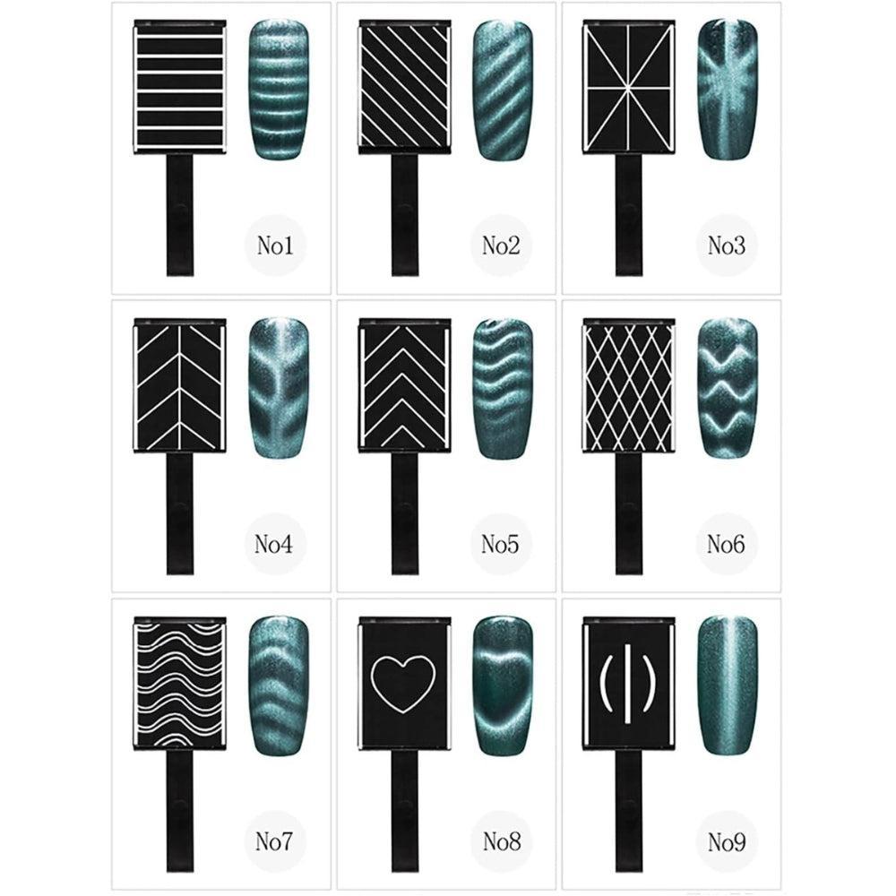 9 Pcs 3D Cat Eyes Nail Art Magnetic Pen Set, Double-head Magic Magnet Stick, For 3D Magnetic Cat Eye Gel Nail Polish Nail Art Manicure Tool