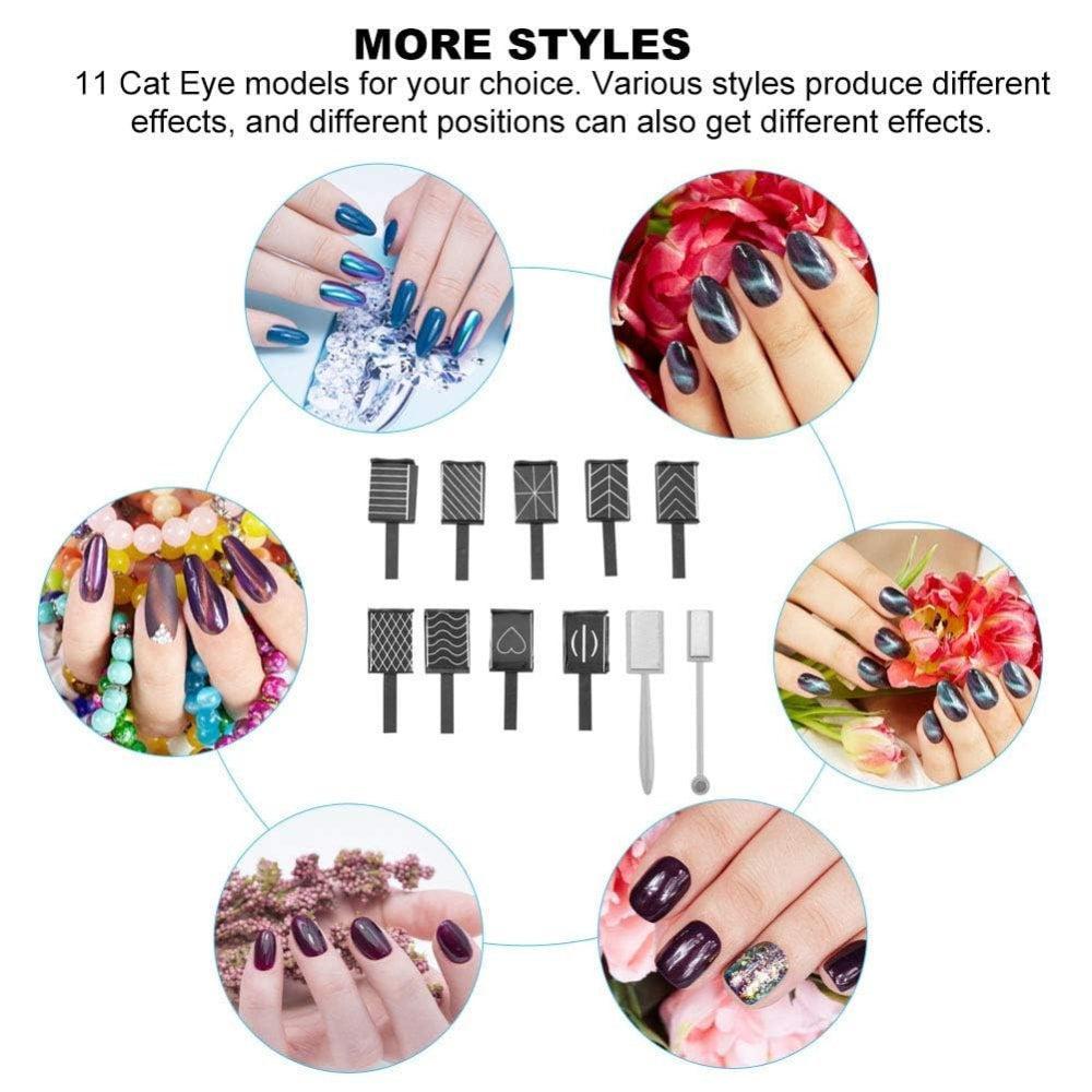 9 Pcs 3D Cat Eyes Nail Art Magnetic Pen Set, Double-head Magic Magnet Stick, For 3D Magnetic Cat Eye Gel Nail Polish Nail Art Manicure Tool