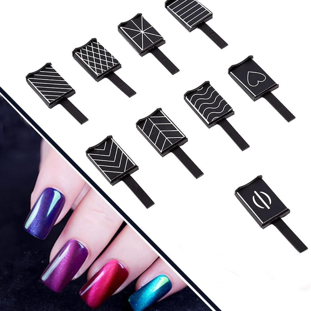 9 Pcs 3D Cat Eyes Nail Art Magnetic Pen Set, Double-head Magic Magnet Stick, For 3D Magnetic Cat Eye Gel Nail Polish Nail Art Manicure Tool