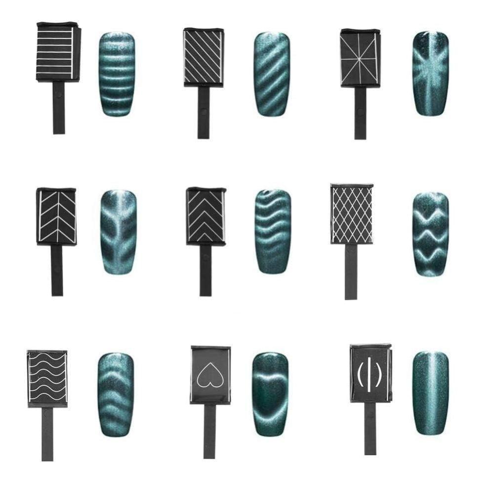 9 Pcs 3D Cat Eyes Nail Art Magnetic Pen Set, Double-head Magic Magnet Stick, For 3D Magnetic Cat Eye Gel Nail Polish Nail Art Manicure Tool