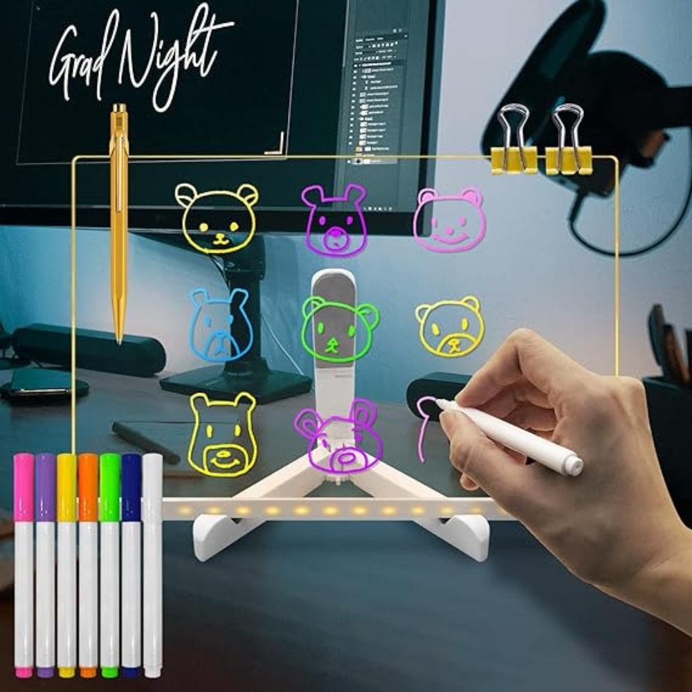 A4 Paper Size Lamp 7.95 x 11.81 Rewritable Night Light with 7 Pens LED Acrylic Memo Board Portable Writing,Drawing Baby Sleeping Bedside Table Lamp for Kitchen Christmas Souvenir for Kids