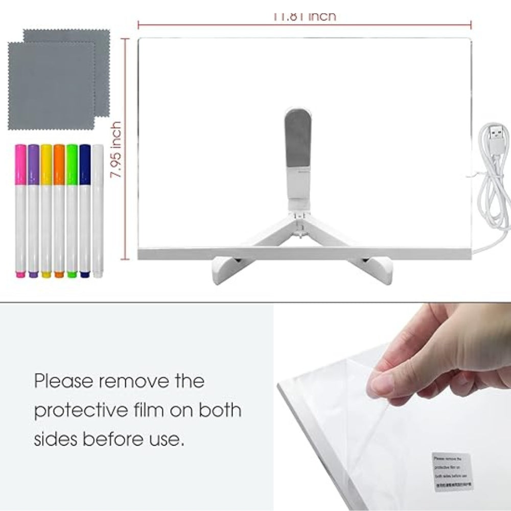 A4 Paper Size Lamp 7.95 x 11.81 Rewritable Night Light with 7 Pens LED Acrylic Memo Board Portable Writing,Drawing Baby Sleeping Bedside Table Lamp for Kitchen Christmas Souvenir for Kids