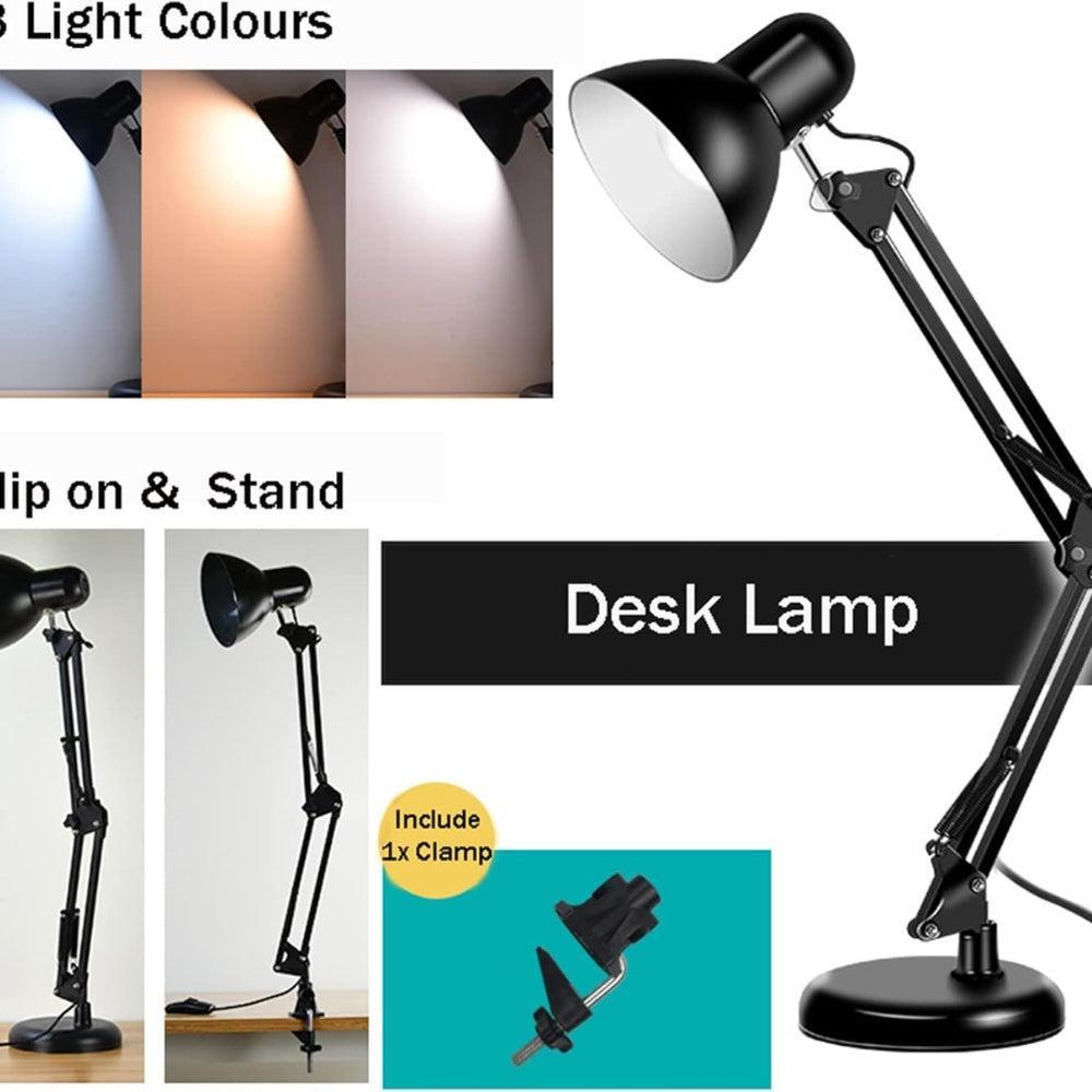 Adjustable Goose Neck Interchangeable Clamp Metal Desk Lamp Black