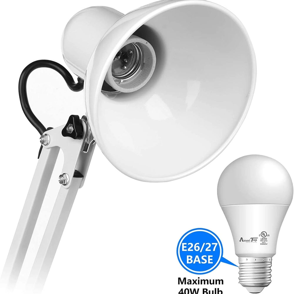 Adjustable Goose Neck Interchangeable Clamp Metal Desk Lamp White