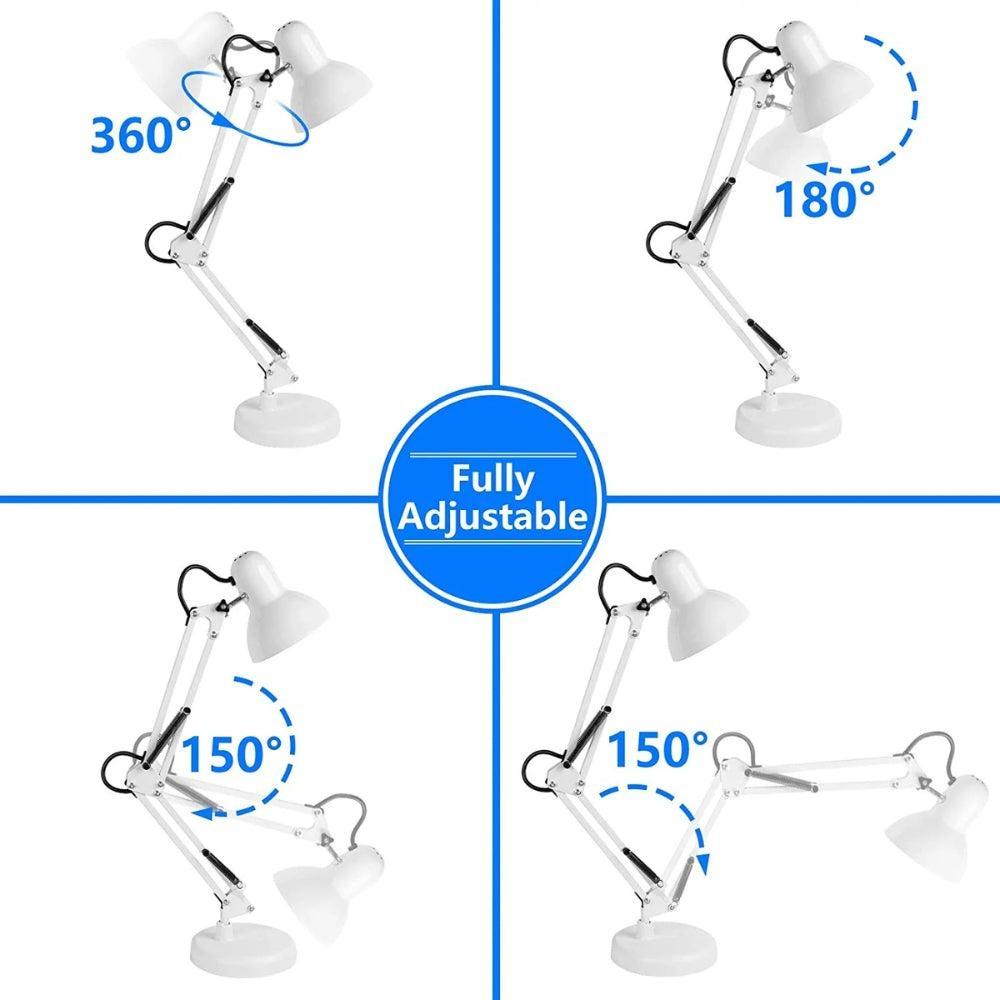 Adjustable Goose Neck Interchangeable Clamp Metal Desk Lamp White