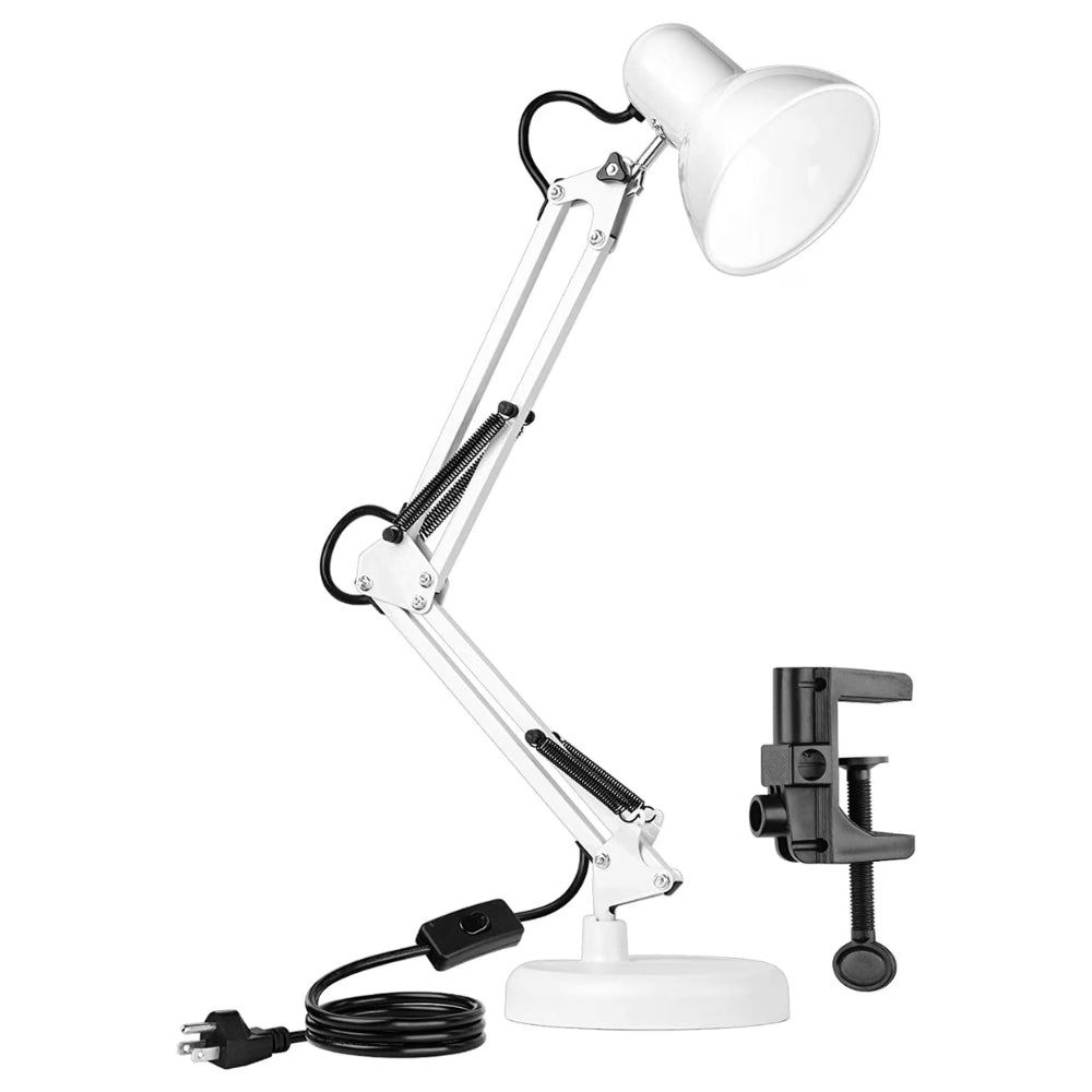 Adjustable Goose Neck Interchangeable Clamp Metal Desk Lamp White