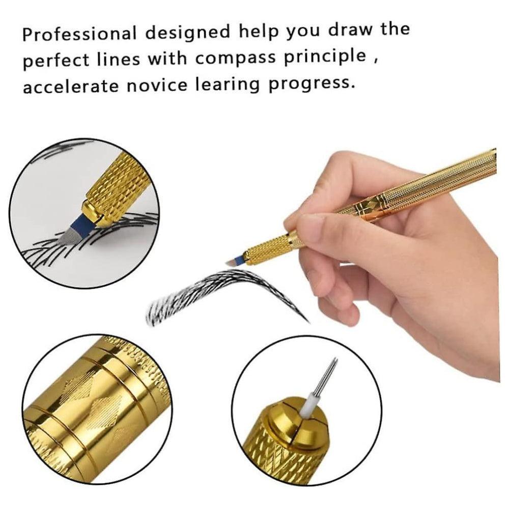 Amury Diamond Professional Permanent Makeup Double Head Microblading Manual Pen For Eyebrow Tattoo (Golden)