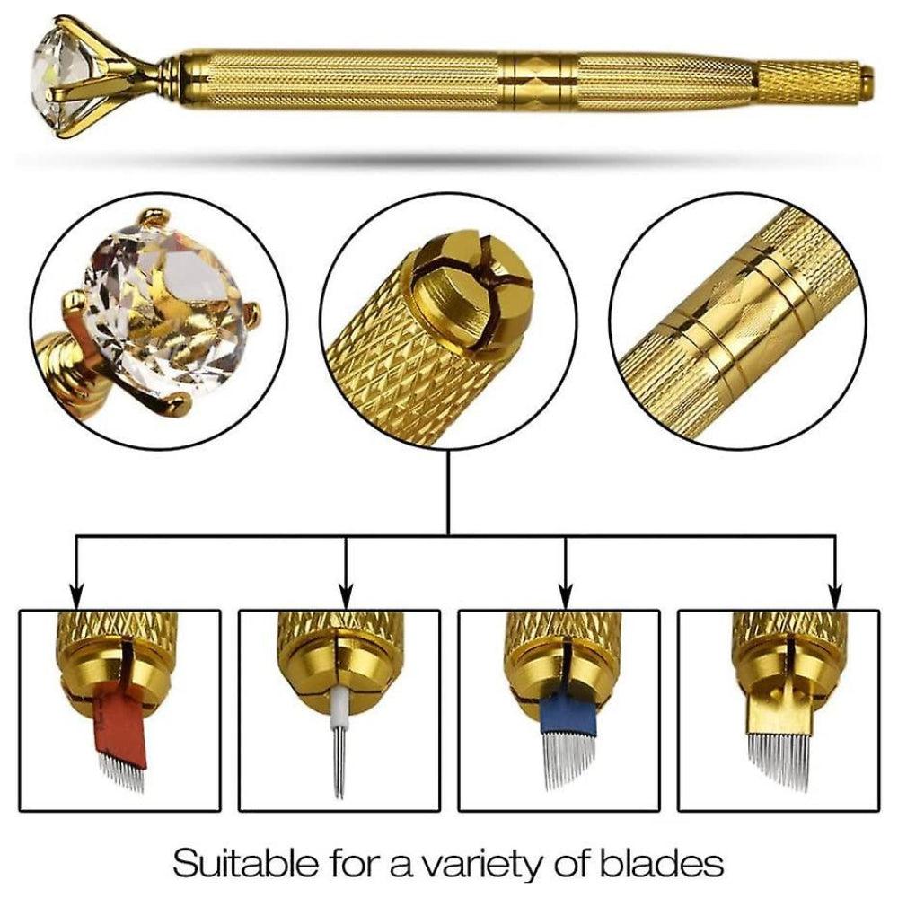 Amury Diamond Professional Permanent Makeup Double Head Microblading Manual Pen For Eyebrow Tattoo (Golden)