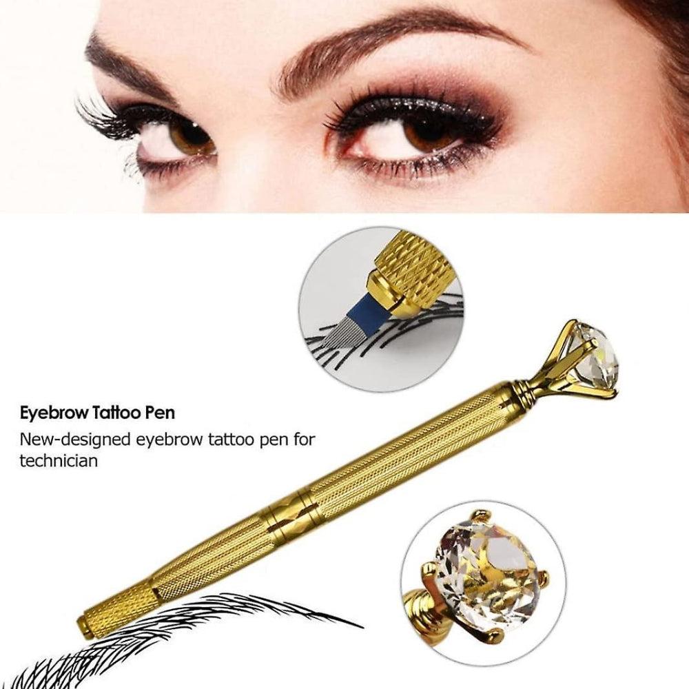 Amury Diamond Professional Permanent Makeup Double Head Microblading Manual Pen For Eyebrow Tattoo (Golden)