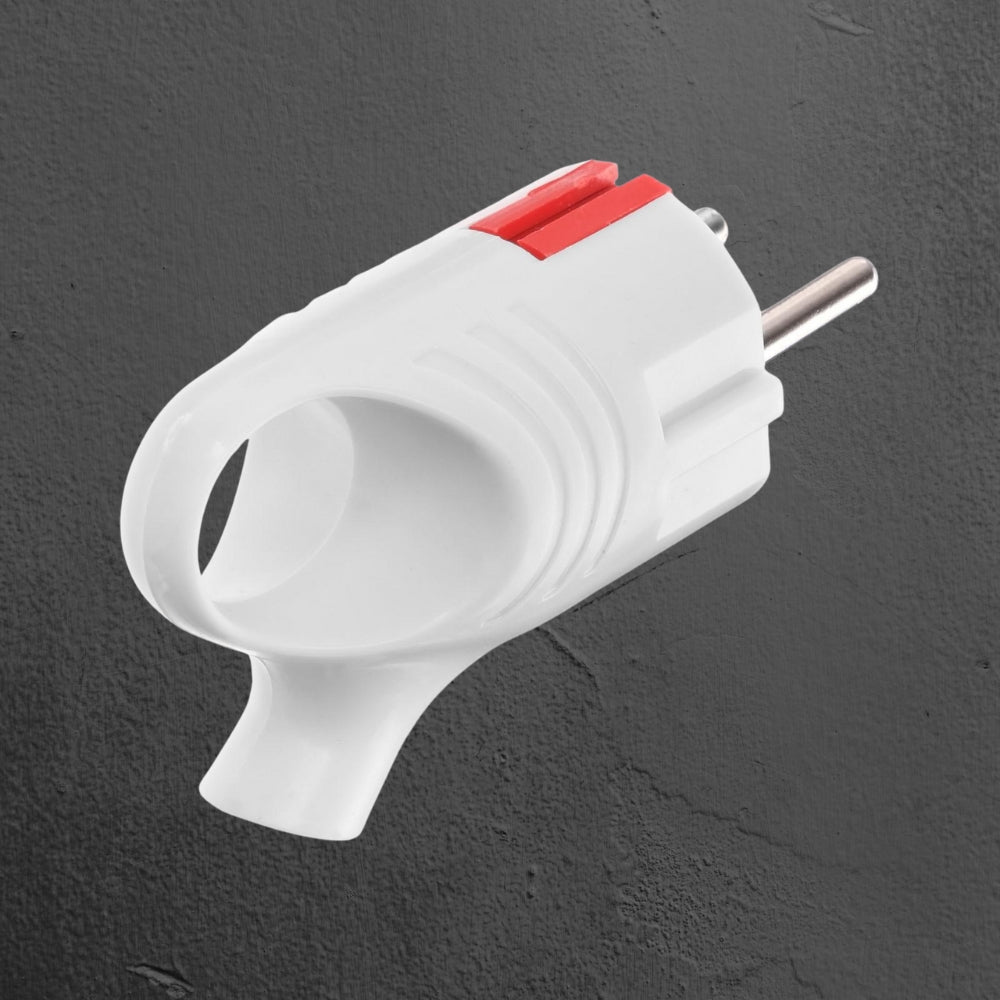 Angled plug, with ring, 16A, without ground contact, 220V, white
