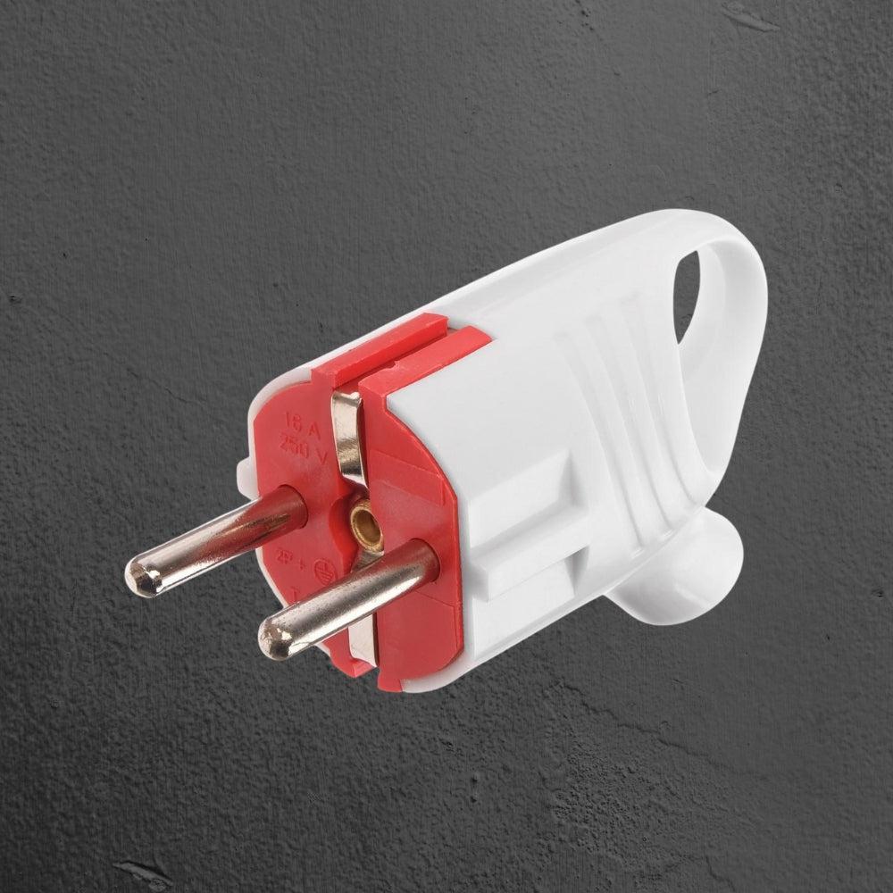 Angled plug, with ring, 16A, without ground contact, 220V, white