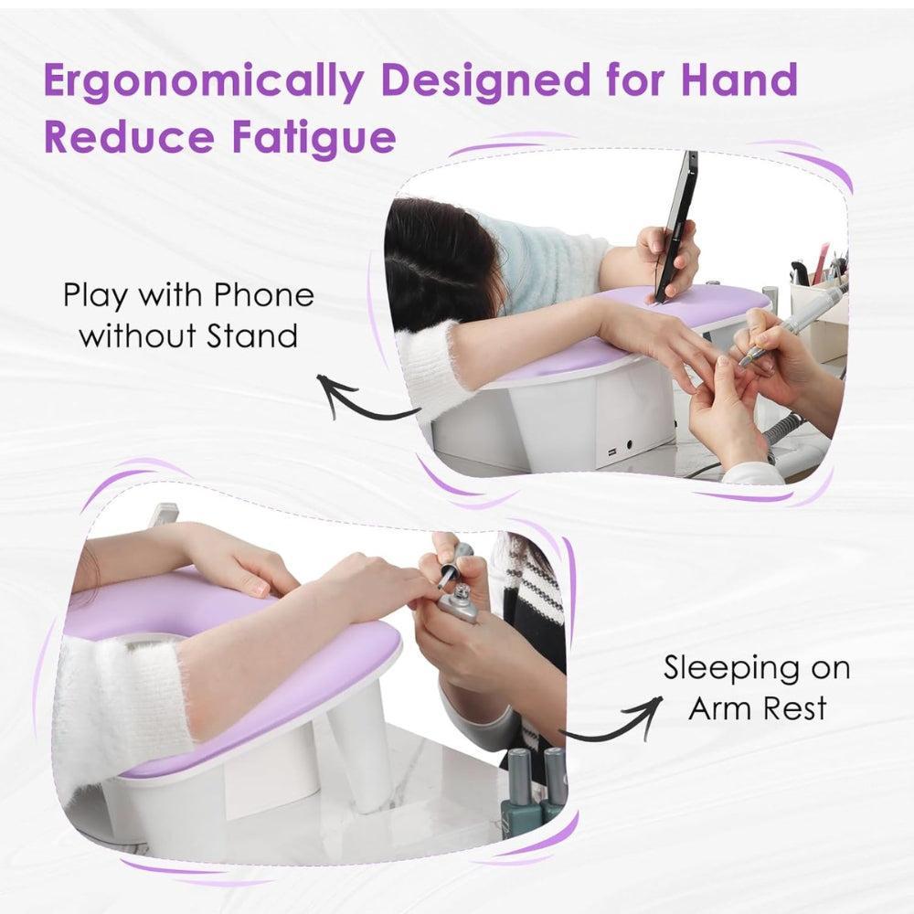 Arm Rest for Nails Tech, U Shaped Manicure Nail Arm Rest Pillow Cushion, PU Leather Nail Hand Rest Stand for Acrylic Nail Art Tech, Purple