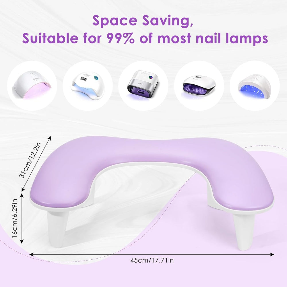 Arm Rest for Nails Tech, U Shaped Manicure Nail Arm Rest Pillow Cushion, PU Leather Nail Hand Rest Stand for Acrylic Nail Art Tech, Purple