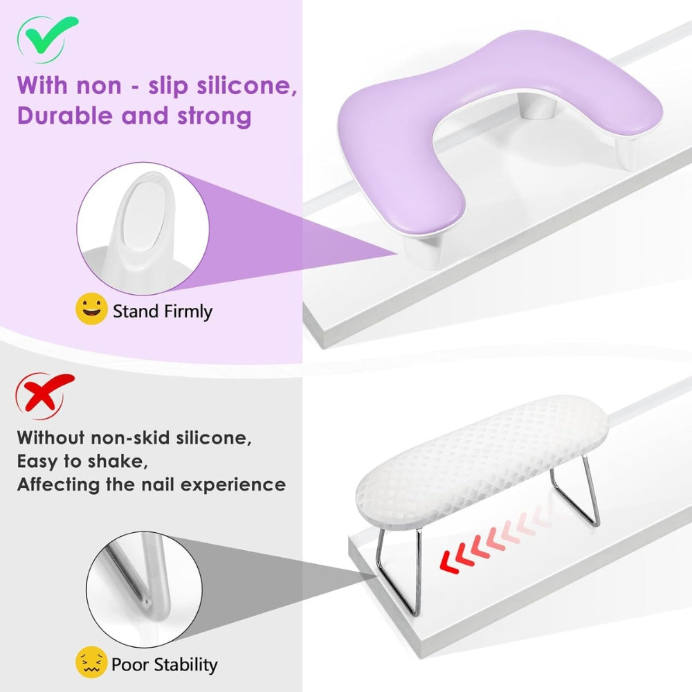 Arm Rest for Nails Tech, U Shaped Manicure Nail Arm Rest Pillow Cushion, PU Leather Nail Hand Rest Stand for Acrylic Nail Art Tech, Purple