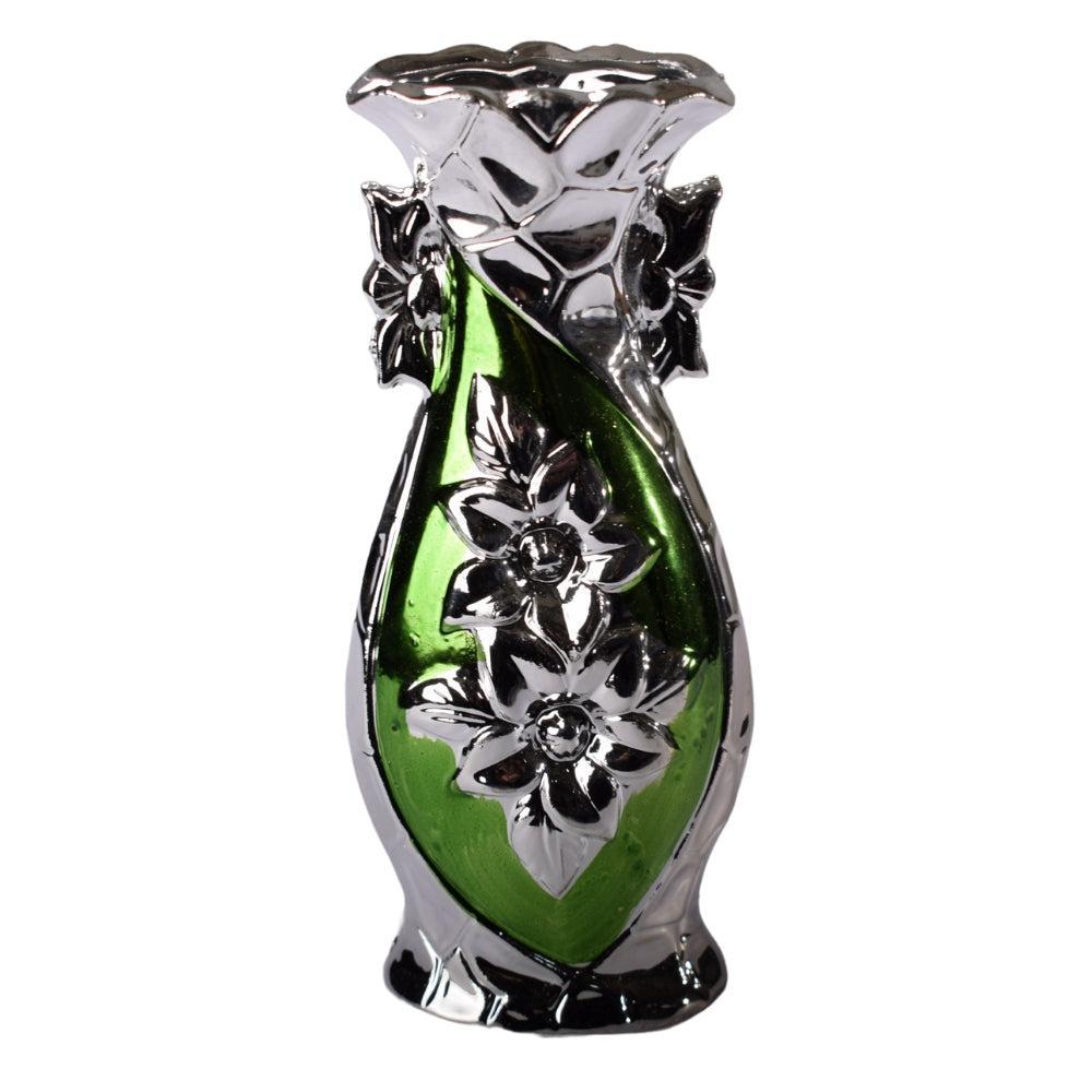 Art Nouveau Green Glass Vase, Sterling Silver Overlay