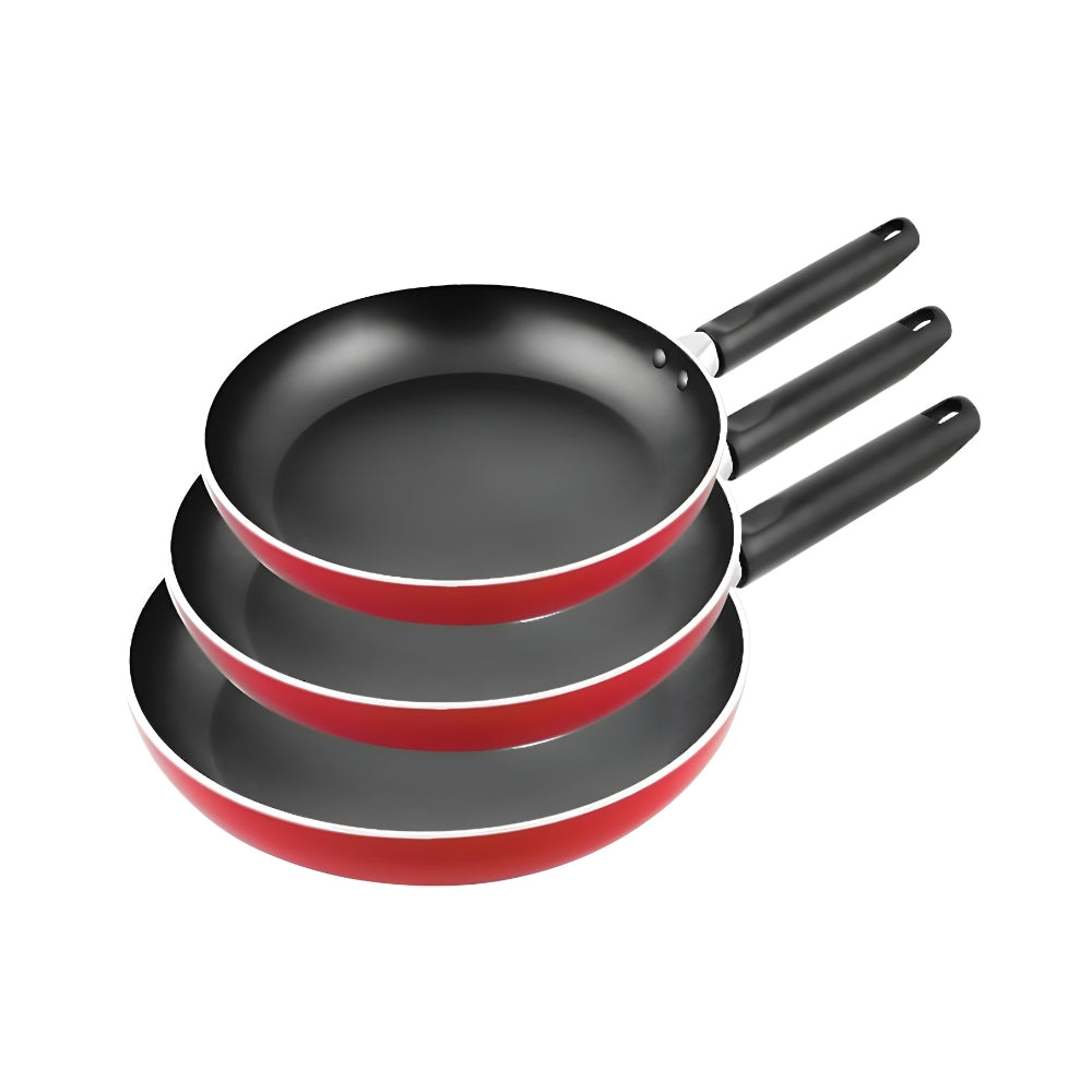 Asya Home Aluminum Non- Stick Fry Pan Set, 3 Pcs, Red
