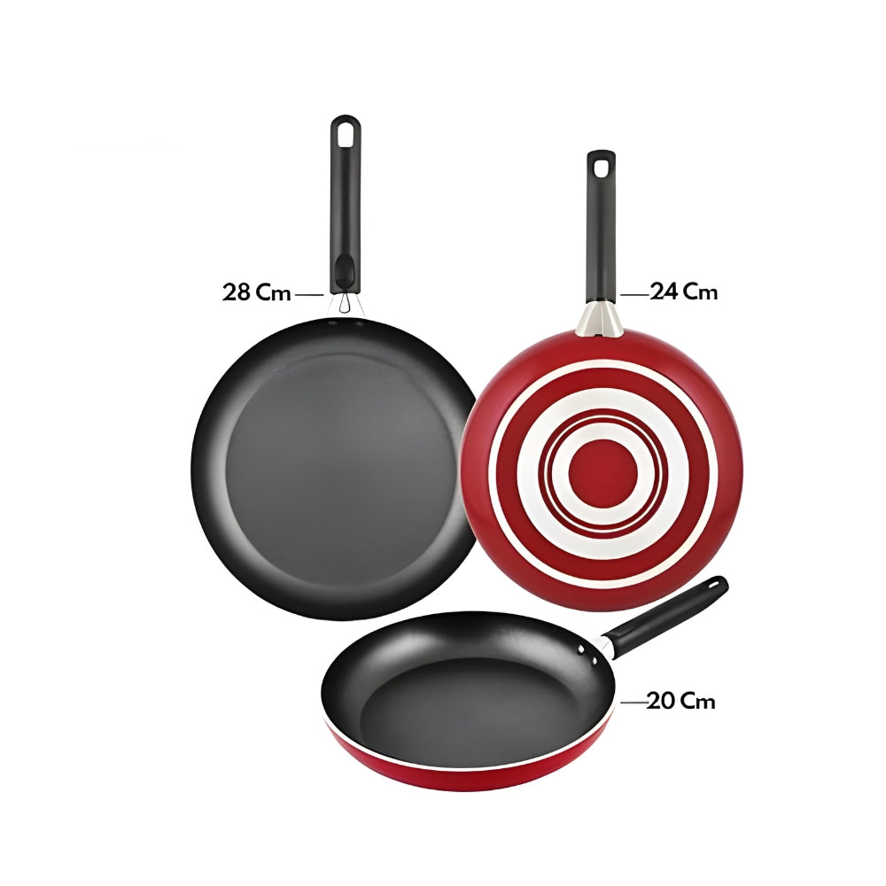 Asya Home Aluminum Non- Stick Fry Pan Set, 3 Pcs, Red