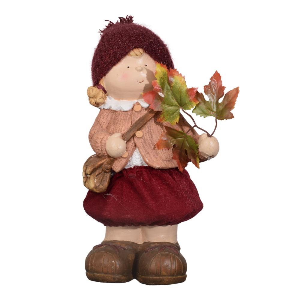 Autumn Girl Figurine with Maple Leaves