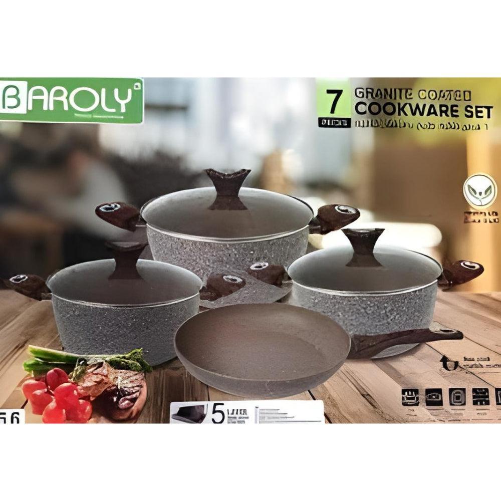 BAROLY Induction Cookware Set, Non Stick Granite Pans Set for Stove, 7 Pieces,Dishwasher Safe