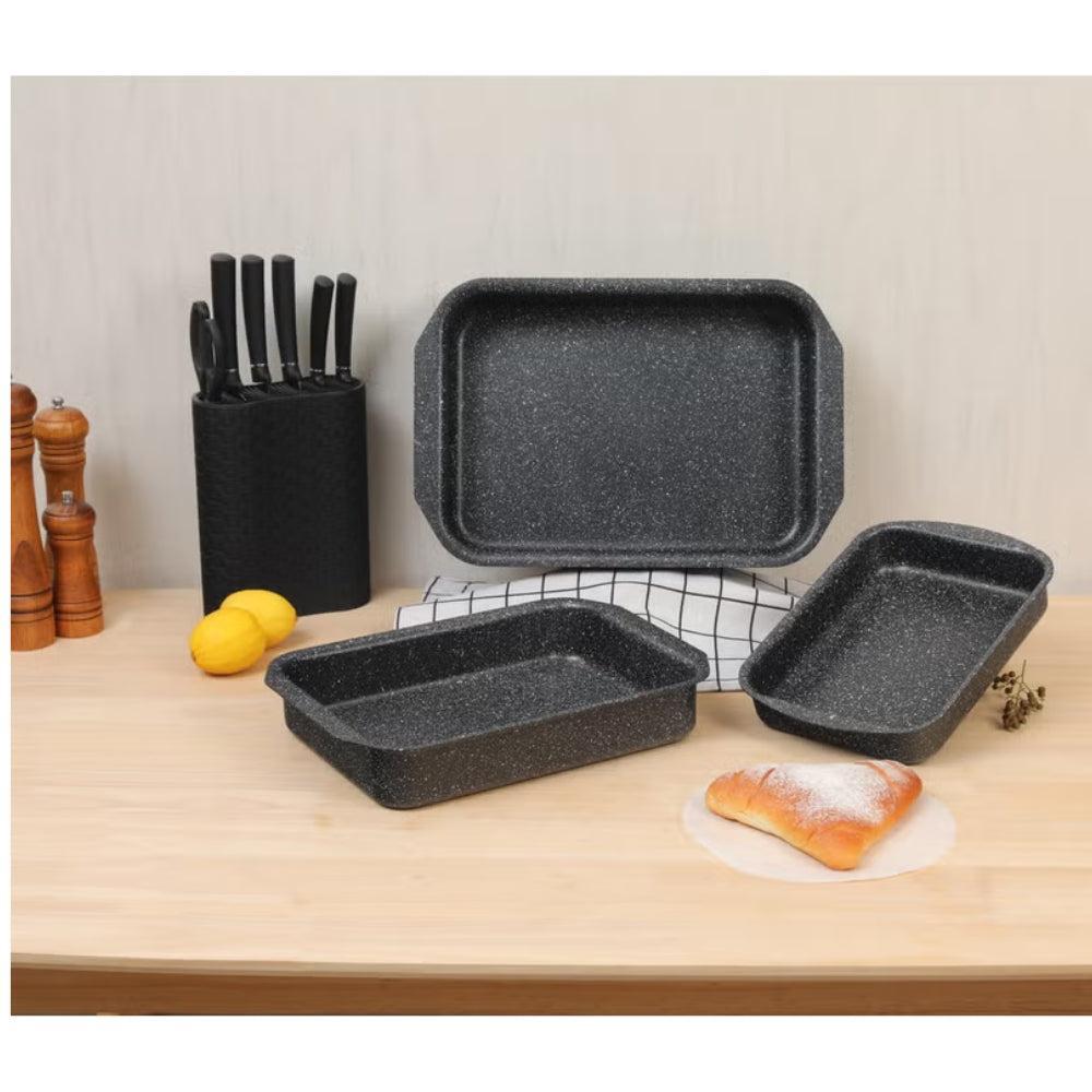 BAROLY Set Of Rectangular Granite Oven Trays 3 Pieces
