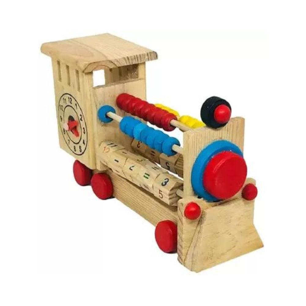 Bs Sales Train Engine Abacus with Clock Counting Beads Pull Along Toy For Boys And Girls (Multicolor)