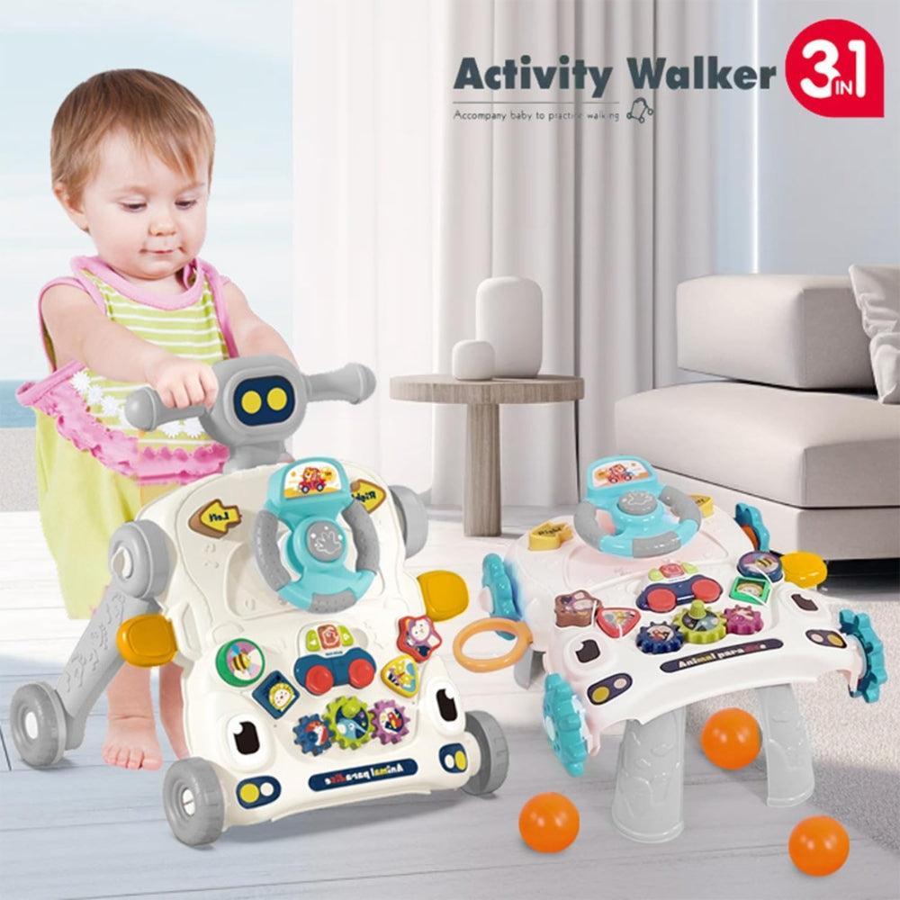 Baby Walker 3 in 1 Sit to Stand Push Walker With Activity Table and Center for Newborn Toddler